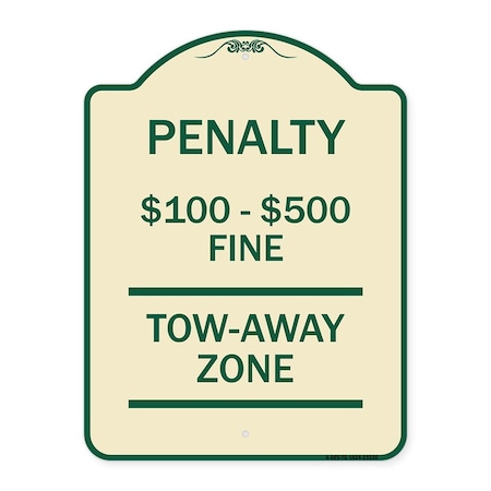 Penalty $100 $500 Fine Tow Away Zone Virginia Handicap Supplementary Aluminum Sign